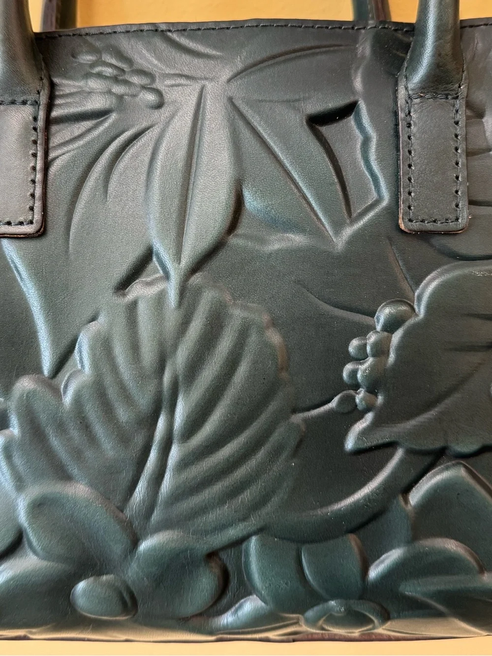 Patricia Nash Floral Embossed Leather Tote & Matching Wallet Set Dark Green